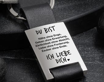 Rectangle-Schlüsselanhänger mit Gravur "Du bist für mich Nähe" aus Leder - Liebevolles Geschenk für Ehemann Ehefrau Partner Partnerin