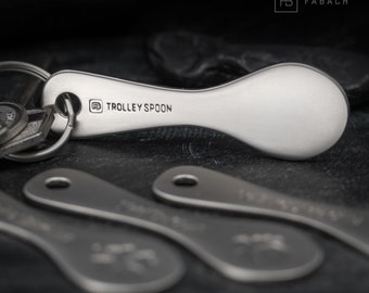 Einkaufswagenlöser Schlüsselanhänger Trolley Spoon (silber), Abziehbarer Einkaufswagenchip, Einkaufschip mit gravierter Botschaft