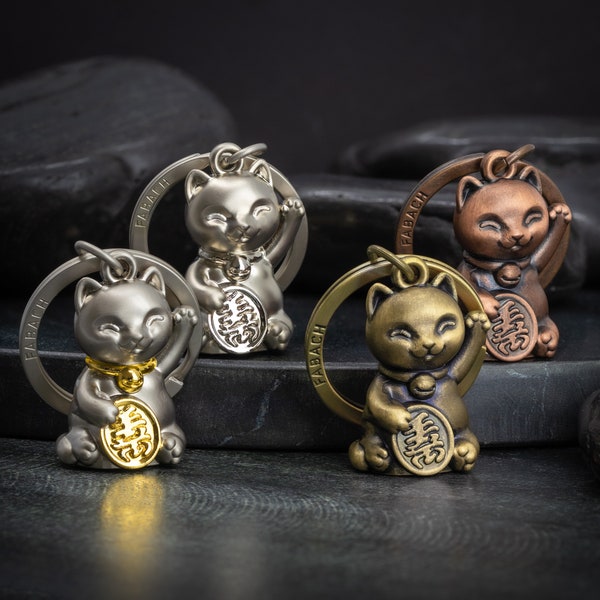 Glückskatze Winkekatze Schlüsselanhänger Maneki Neko, Süßer Katze Glücksbringer, Katze Anhänger Metall, Schlüsselanhänger Katze Geschenk