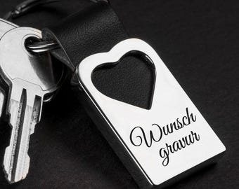 Herz Schlüsselanhänger mit Wunschgravur aus Leder - Personalisierter Schlüsselanhänger Gravur - Geschenk Schlüsselanhänger personalisiert