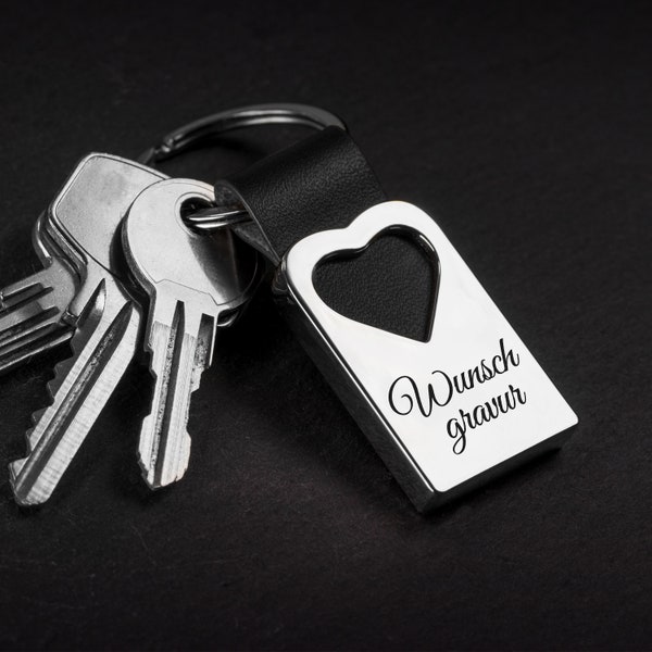 Herz Schlüsselanhänger mit Wunschgravur aus Leder, Personalisierter Schlüsselanhänger Gravur, Schlüsselanhänger personalisiert Liebe Partner
