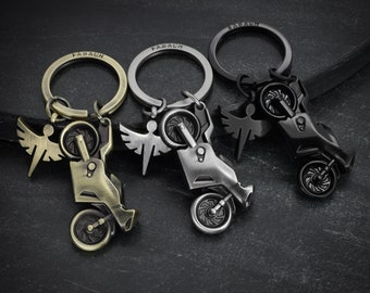 Motorrad Schlüsselanhänger Schutzengel, "Fabiel mit Motorrad", Schlüsselanhänger Motorrad, Mini Motorrad, Engel Glücksbringer Motorradfahrer
