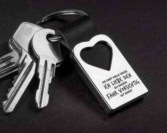 Liebe Auto Schlüsselanhänger Leder mit Herz, Geschenk für Partner,  Lieblingsmensch, Auto Anhänger, Gravur Ich Liebe Dich Fahr Vorsichtig -  .de