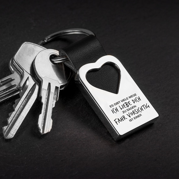 Liebe Auto Schlüsselanhänger Leder mit Herz, Geschenk für Partner,  Lieblingsmensch, Auto Anhänger, Gravur Ich Liebe Dich Fahr Vorsichtig -   Schweiz