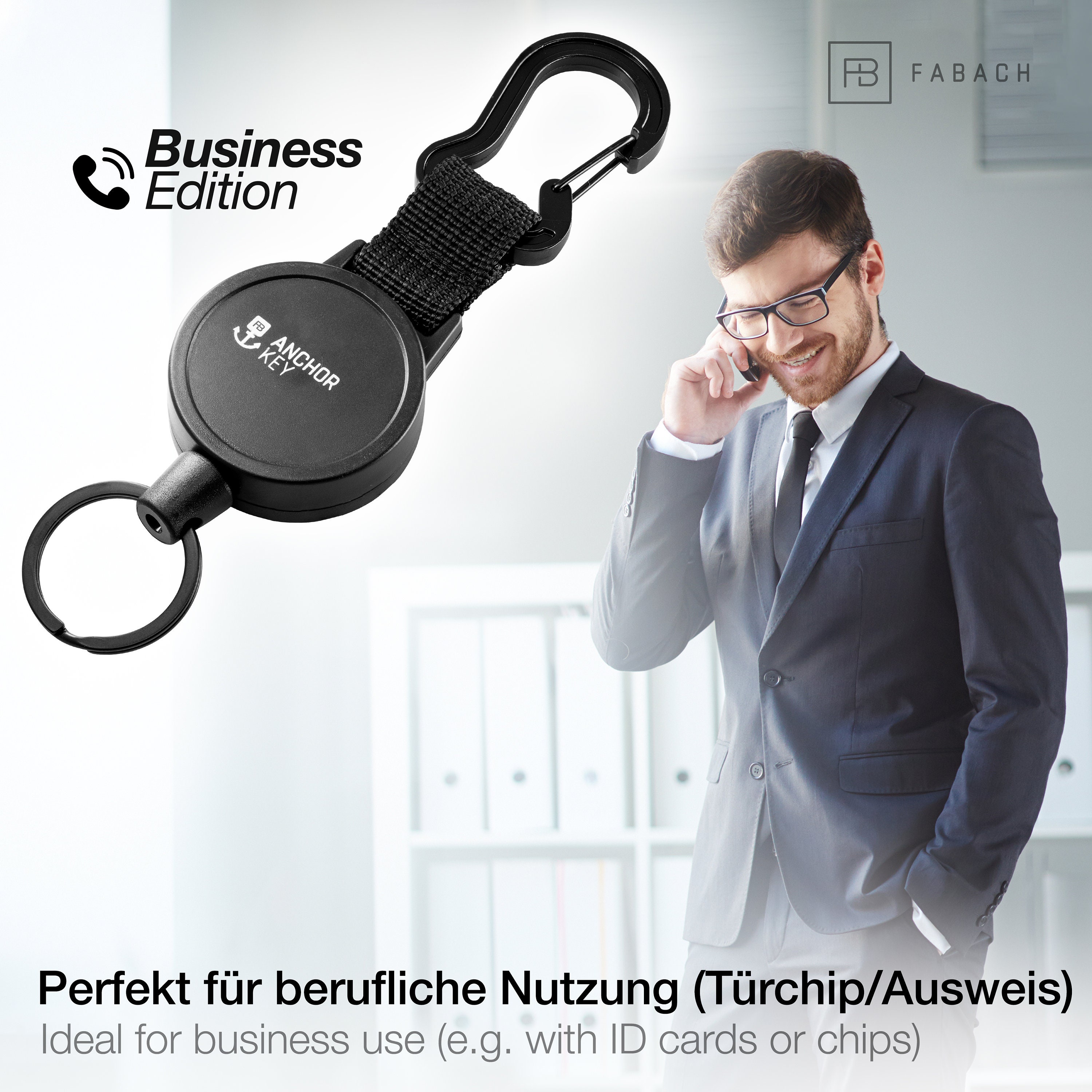 FABACH Schlüsselrolle Schlüsselanhänger ausziehbar - Jojo Schlüsselband mit 65cm Aramidseil - Einziehbarer Kartenhalter Ausweis Clip - Schlüssel Zipper und Ski Karten Halter für Hose und Gürtel