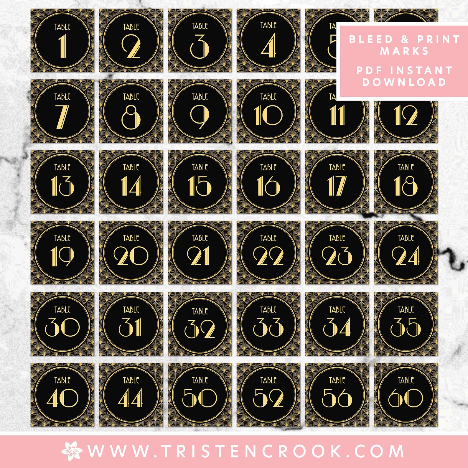 Printable Great Gatsby Table Number Template 160 Etsy