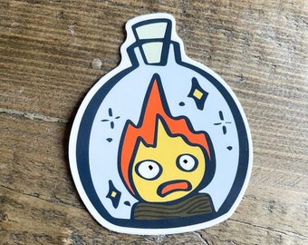 Adesivo de vinil com chama ardente | Adesivo para garrafa de água Kindle do Castelo Animado Calcifer