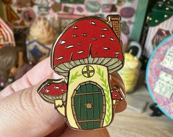 Mushroom Cottage Enamel Pin