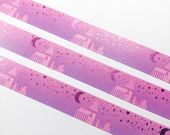 Cinta adhesiva decorativa Love Castle Washi / Cinta rosa metalizada de 15 mm con motivos mágicos y pastel