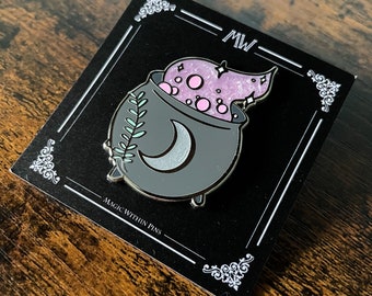 Broche de Caldeirão de Bruxa | Broche de Lapela de Bruxa Rosa