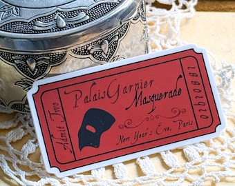 Adesivo de vinil para ingresso do baile de máscaras do Fantasma da Ópera | Adesivos literários para Kindle, um presente perfeito para leitores.