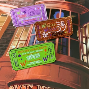Series 5 Magical Ticket Enamel Pins | Wizard Joke Shop Travel Lapel Pins