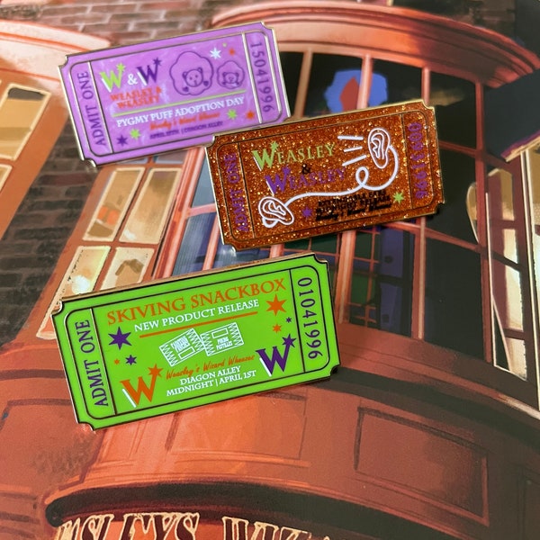 Series 5 Magical Ticket Enamel Pins || Wizard Joke Shop Travel Lapel Pins