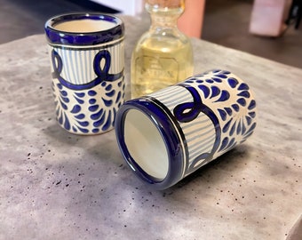Blue Talavera Shot Glass – Handmade Mexican Pottery Wedding Favor & Party Gift