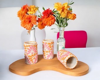 Rosa & Orange Talavera Shotglas – Handgjord mexikansk tequilero – Bröllops- eller festgåva