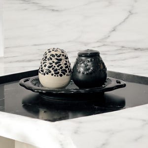 Salt Pepper Black and white Talavera Pottery, Matte Harvest Spice, Dinner Table Serving, Black House Gift, Salt & Pepper Shakers