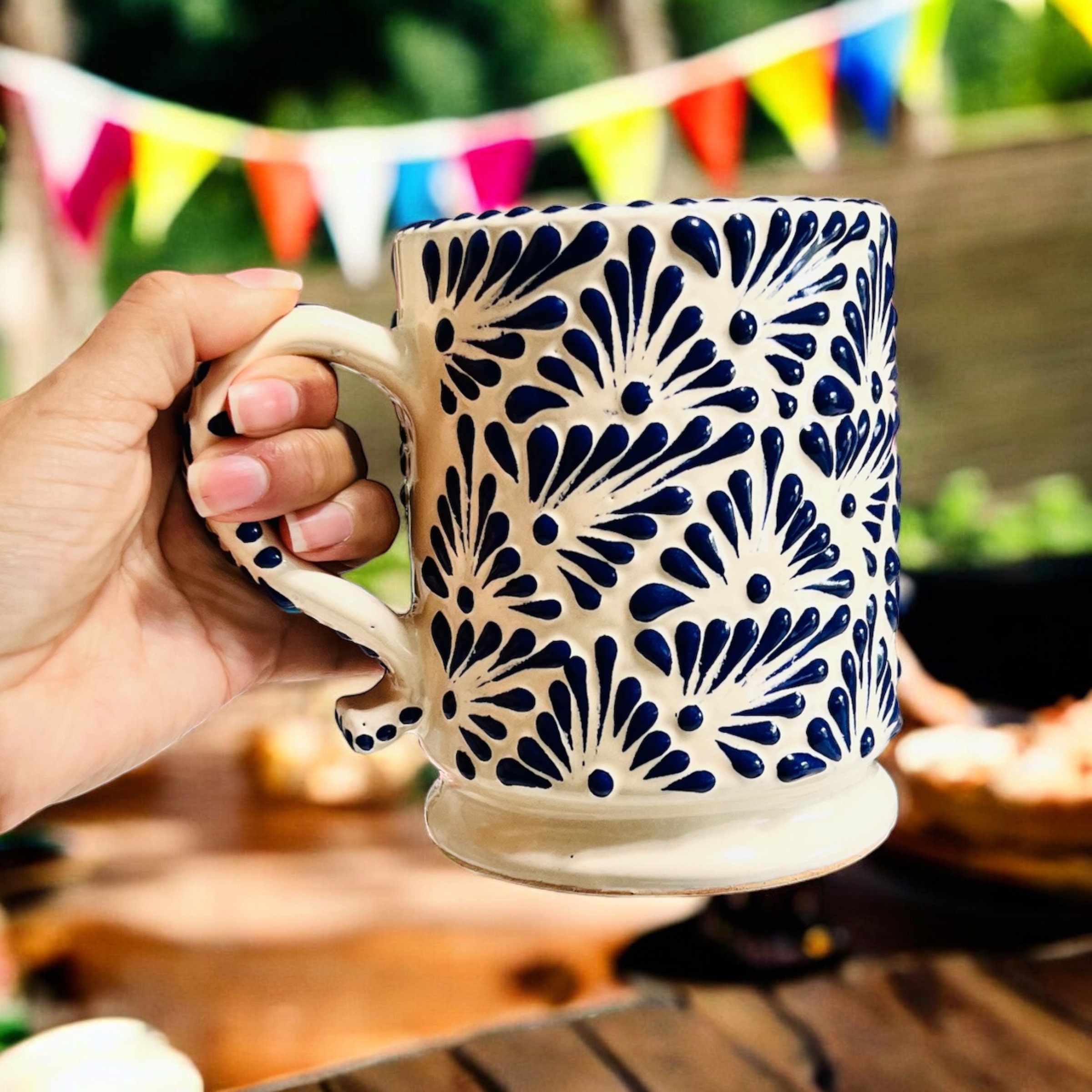 Blue Large Mug 16.5oz Talavera Pottery, Handmade Pottery, Beer Mug, Large Coffee Mug, Stoneware Mug, Gift for Husband, Pottery Iced Tea Mug
