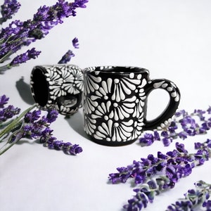 Black & White Talavera Coffee Mug – Handmade Mexican Pottery Luxury Cup