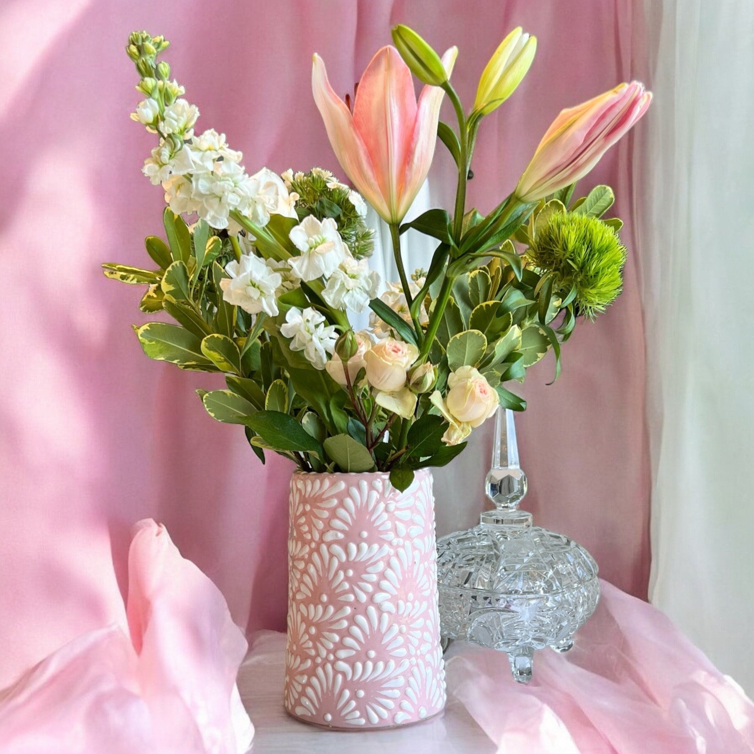 Luxury Pink Talavera Vase - Handmade Mexican Ceramic Flower Vase