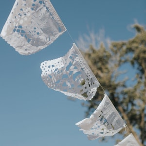 Mexican Wedding Papel Picado Banner “Te Amo” – Custom White Fiesta Garland – Handmade Tissue Paper Flags for Rustic Wedding Decor