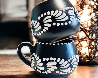 Black white Mug Talavera Ceramics by Dulce Nostalgia, Handmade Ceramic Tea Cup  Flower Afternoon Tea Home, Cafe Decor Desk Tableware Pottery