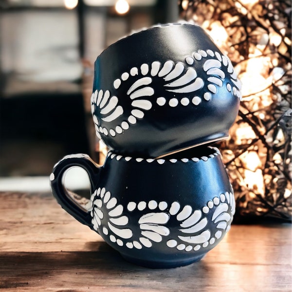 Black white Mug Talavera Ceramics by Dulce Nostalgia, Handmade Ceramic Tea Cup  Flower Afternoon Tea Home, Cafe Decor Desk Tableware Pottery