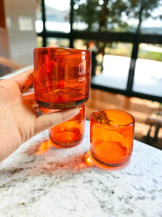 Organic Double Old-Fashioned Glass 1, geblasene Glasbecher Orange Glas Trinkgefäß | Mundgeblasene mexikanische Trinkgläser, Drinkware Bar-Werkzeuge