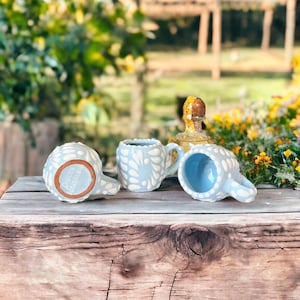 Äkta Talavera-shotglas med handtag | Handgjord mexikansk mezcalkopp | Blyfri Blue