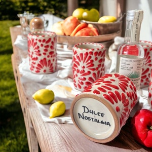 Red whit cream Talavera Party Glass (1pz) - Bridal Party Favors - Bridesmaid Shot Glasses - Party Gifts - Getting Married, Wedding Favors
