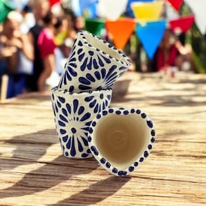 Blue Heart Talavera Shot Glass – Handmade Mexican Ceramic Tequilero Mezcal Favor
