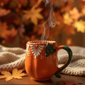 Pumpa Talavera-mugg – Handgjord mexikansk keramikkaffekopp – Höst- och Halloweendekoration