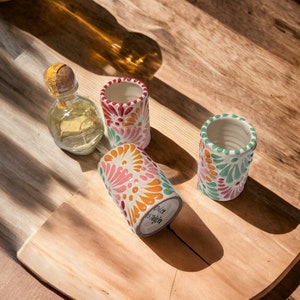 Pre-order Multicolor Mexican Talavera Handmade Shot Glass | Tequila shot glasses | Wedding favors | Caballitos Tequileros | celebrations