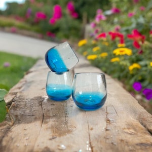 Turquoise Hand Blown Mexican Glass Tumbler – Recycled Drinkware – Artisan Barware