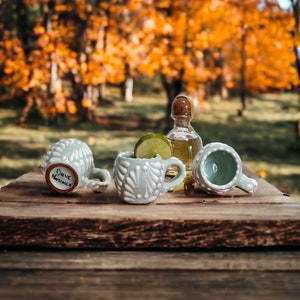 Äkta Talavera-shotglas med handtag | Handgjord mexikansk mezcalkopp | Blyfri GREEN