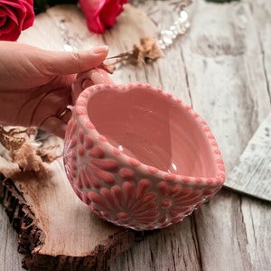 Pink Mug, Pottery mug, hearts mug, pink mug, pottery heart mug, love mug, star coffee mug, pottery coffee mug,