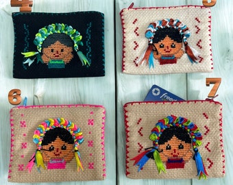 Monederos Otomi MuÃ±eca Mexicana En Punto De Cruz Muñequitas