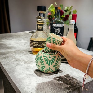 Zielony, ręcznie dmuchany kieliszek do tequili z chłodziarką Talavera Pottery, szkło dmuchane do tequili i lodu, uchwyt na napoje, chłodziarka do koktajli, likierów