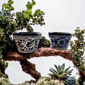 Blue Talavera Pot 1pz | Mini Talavera Pots Colorful Tiny Handmade Mexican Pottery Cactus and Succulent Pot