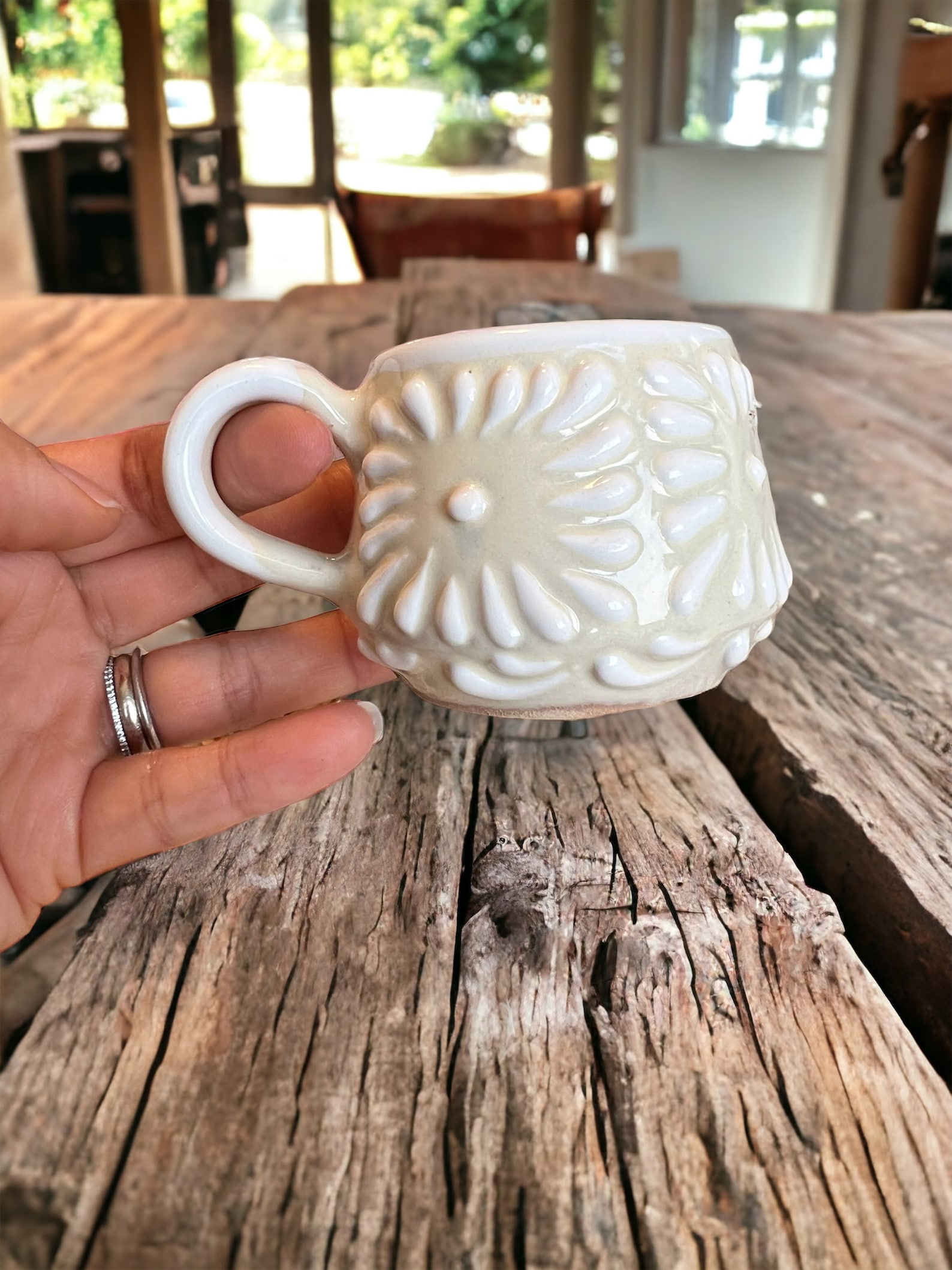Handmade Talavera Pottery Mini Mug: Mexican Espresso Shot glass - White Mini Mug