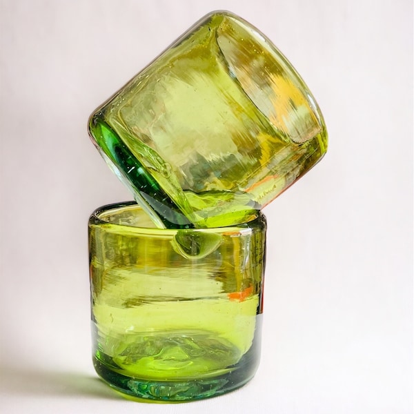 Hand Blown Green Glass Tumblers: Recycled Mexican Drinkware