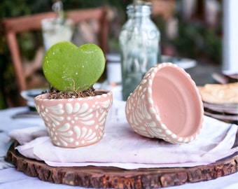 Pink Talavera Pot (1 pz) | Mini Talavera Pots Tiny Handmade Mexican Pottery Cactus and Succulent Pot