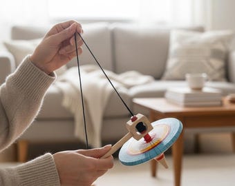 Selling Christmas Gift Wooden Pull-String Spinning Top Toy Handmade Mexican Pirinola  • mindfulness gift