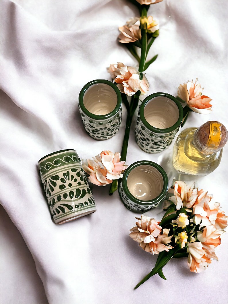 Green and Ivory Talavera Bridal Shower Weekend Glass (1pz) - Party Favors - Shot Glasses - Party Gifts, Bridesmaids' Gifts, Fathers day