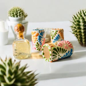 Vaso de chupito de Talavera multicolor – Tequilero de cerámica mexicana hecho a mano – Recuerdo de boda y festividades