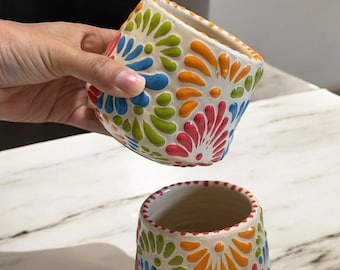 Multicolor Talavera Pottery Tumbler Whisky Glass, Pottery Tumbler, Double Old-Fashioned, Drinking Glasses, Drinkware & Bar Tools
