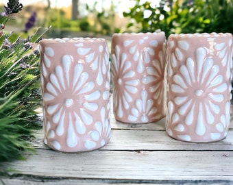 Light Peach and White Shot Glasses - Tradicional Talavera Bachelorette Party Weekend Glass, Bridesmaid Shot Glass, Wedding Party Gifts