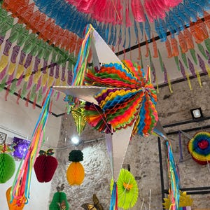 Giant Mexican Star Piñata 32" – Handmade Papel Picado, Foldable, Holds 4lbs Candy – Fiesta Party Decoration, Ready for the party in seconds!
