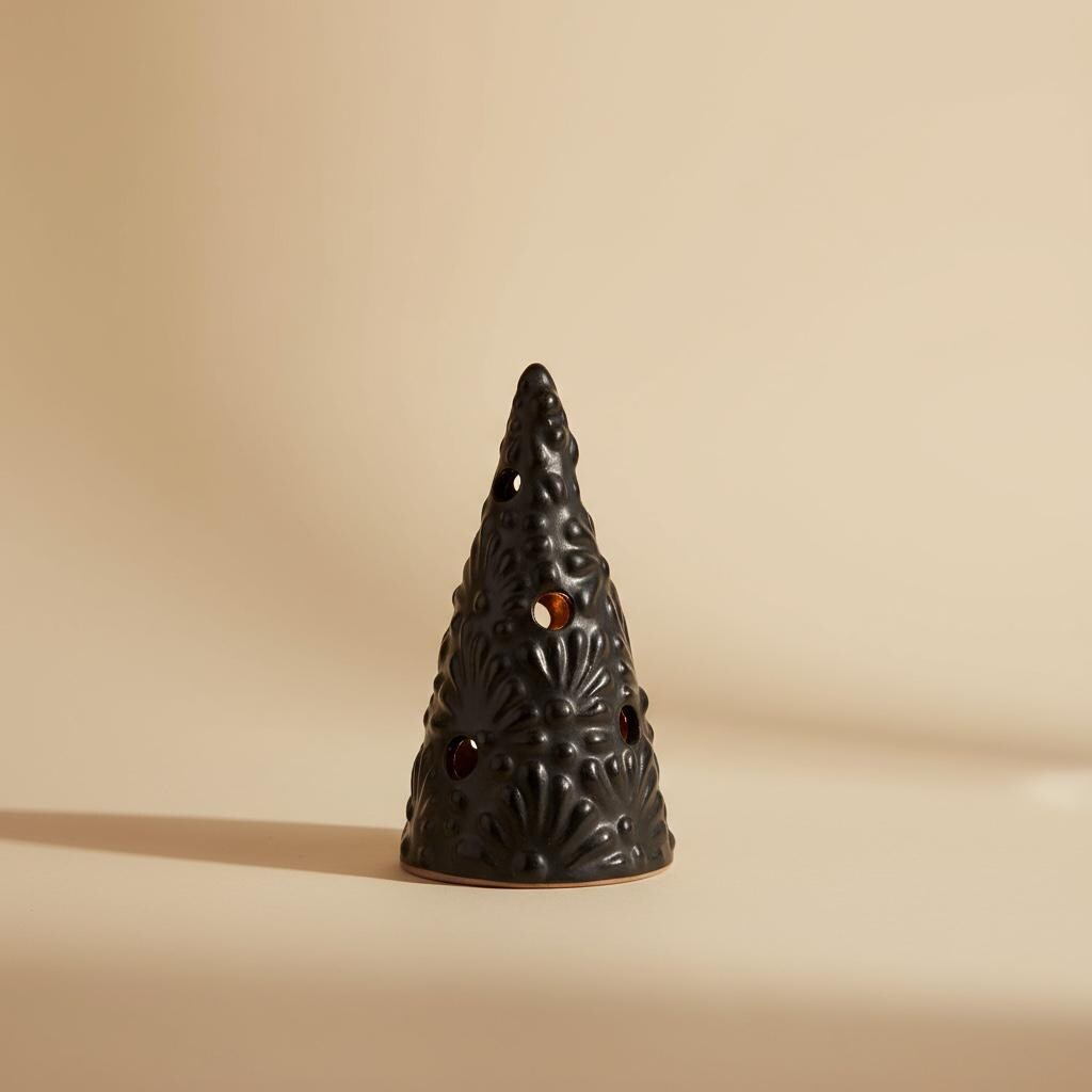 タラベラクリスマスツリーキャンドルホルダー - 手作りメキシコ陶器