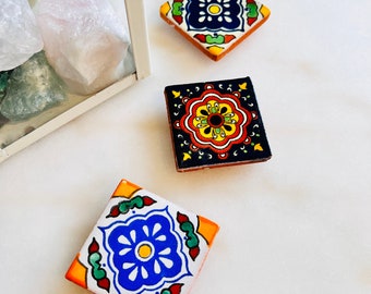 Mini Talavera Tile Magnet – Hand-Painted Mexican Ceramic for Colorful Fridge Decor
