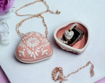 Talavera Heart Jewelry Box – Handmade Mexican Pink Ceramic for Rings & Gifts